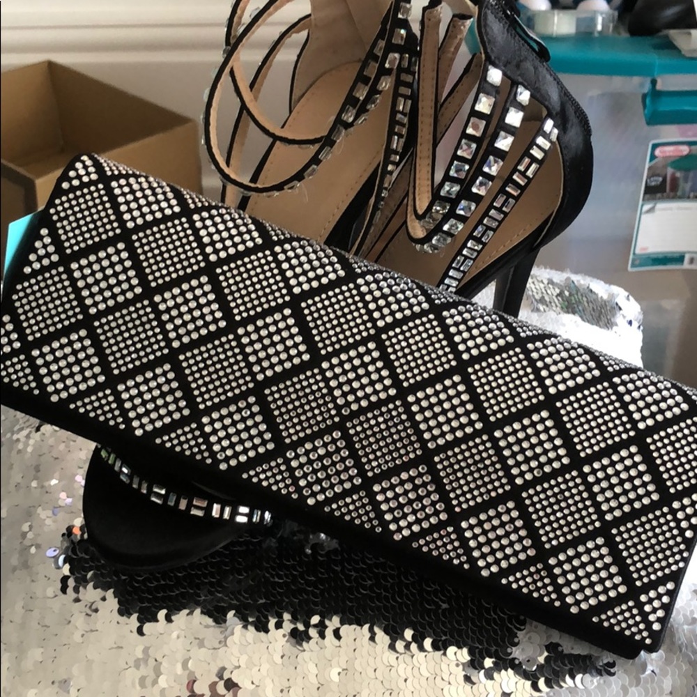 Perfect Black Satin Rhinestone Clutch